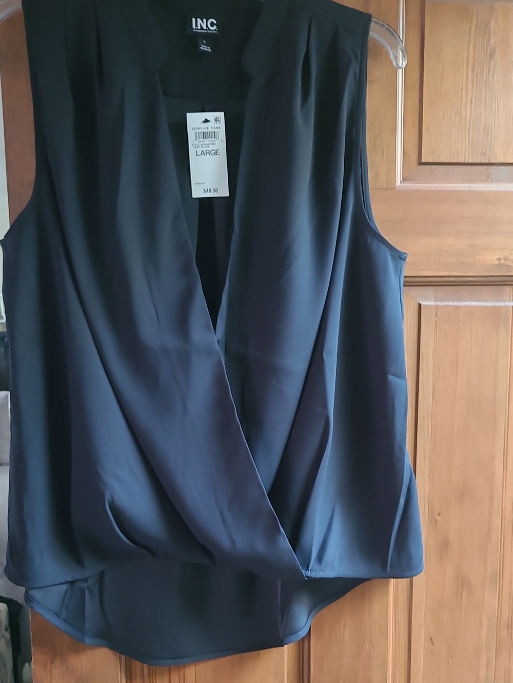 INC International Concepts Black Sleeveless Surplice Blouse - Large